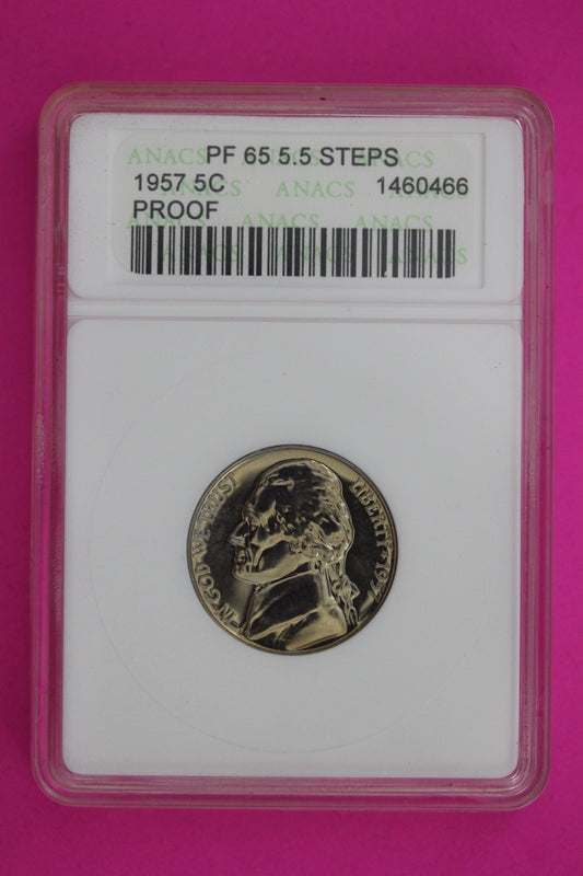 1957 PF 65 5.5  Steps Jefferson Nickel ANACS Certified Graded Authentic 1273