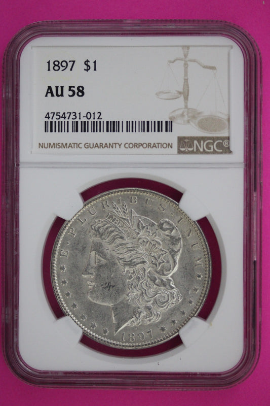 1897 P AU 58 Liberty Morgan Silver Dollar NGC Certified Graded Authentic 988