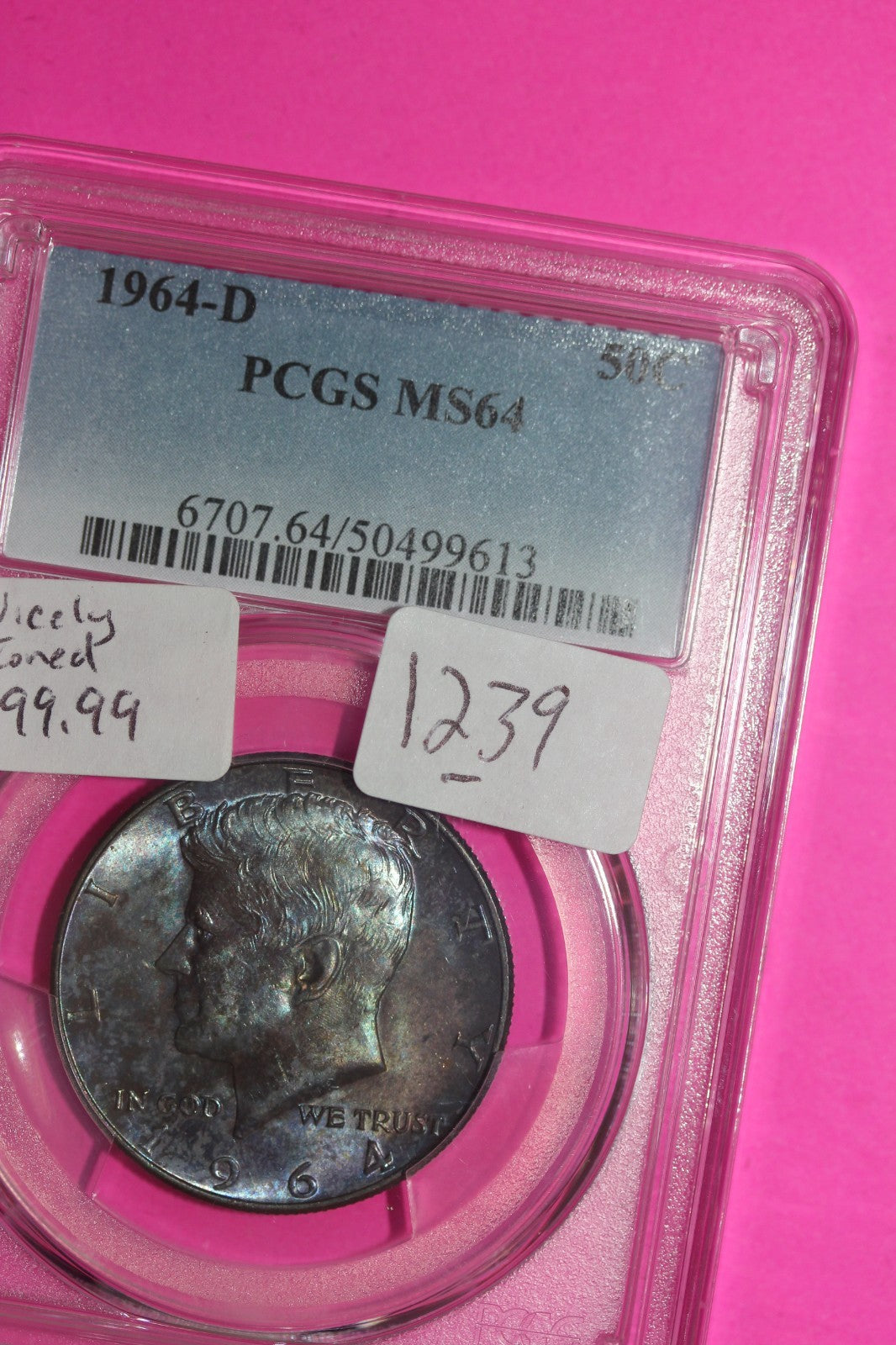 Toned 1964 D MS 64 John Kennedy Half Dollar PCGS Certified Graded Genuine 1239