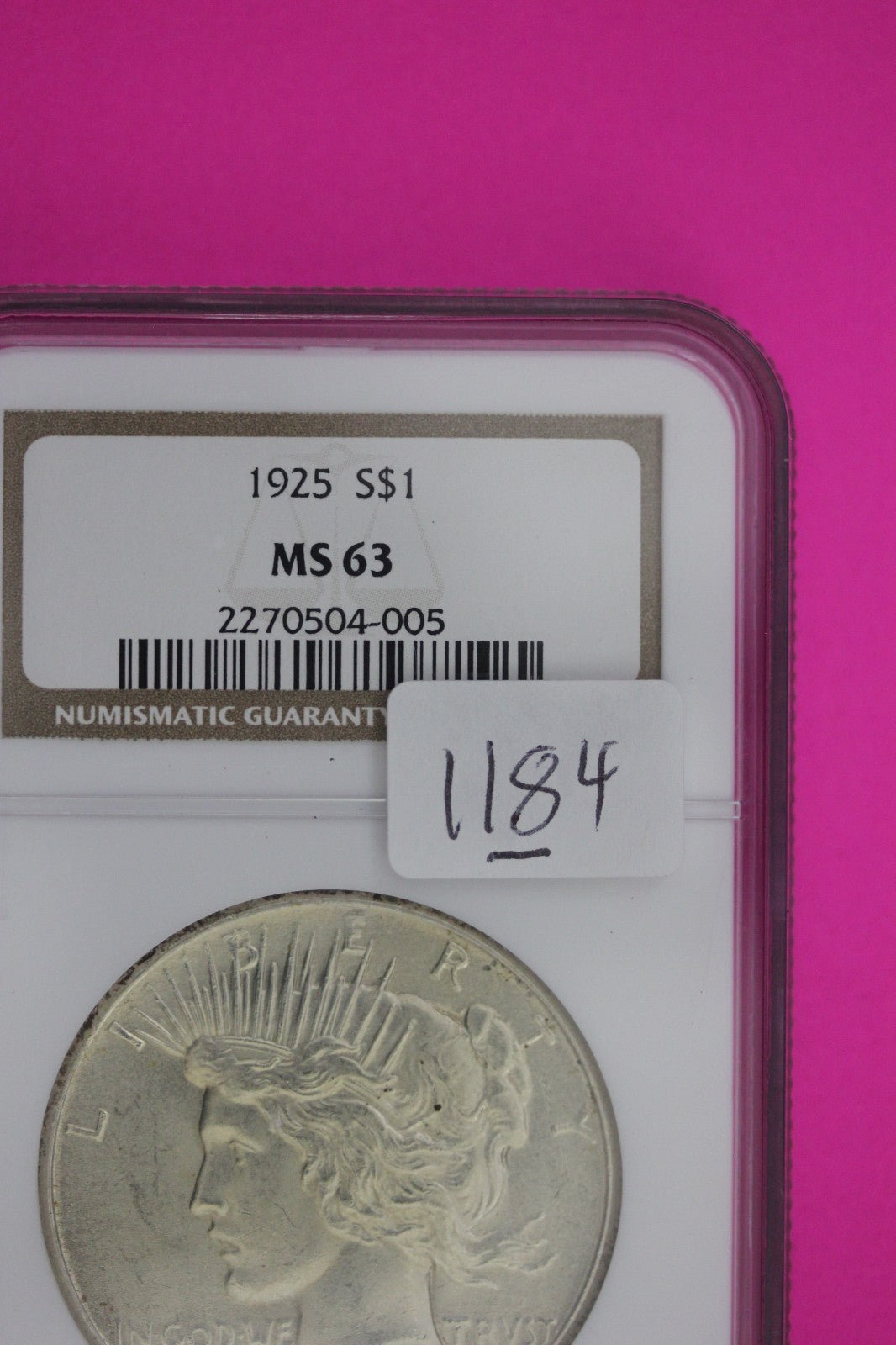 1925 P MS 63 Peace Liberty Silver Dollar NGC Certified Graded Authentic 1184