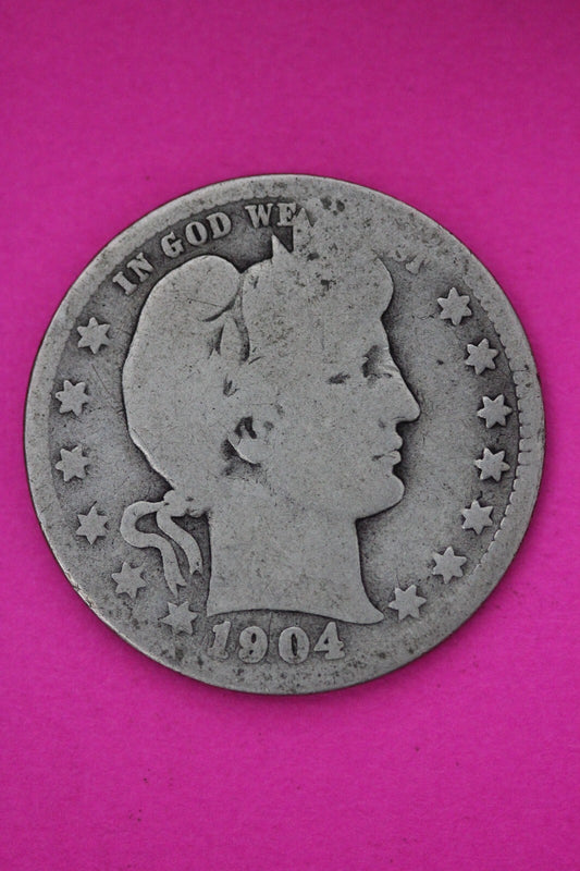 1904 O Barber Liberty Silver Quarter Scarce Semi Key Date New Orleans Mint 81