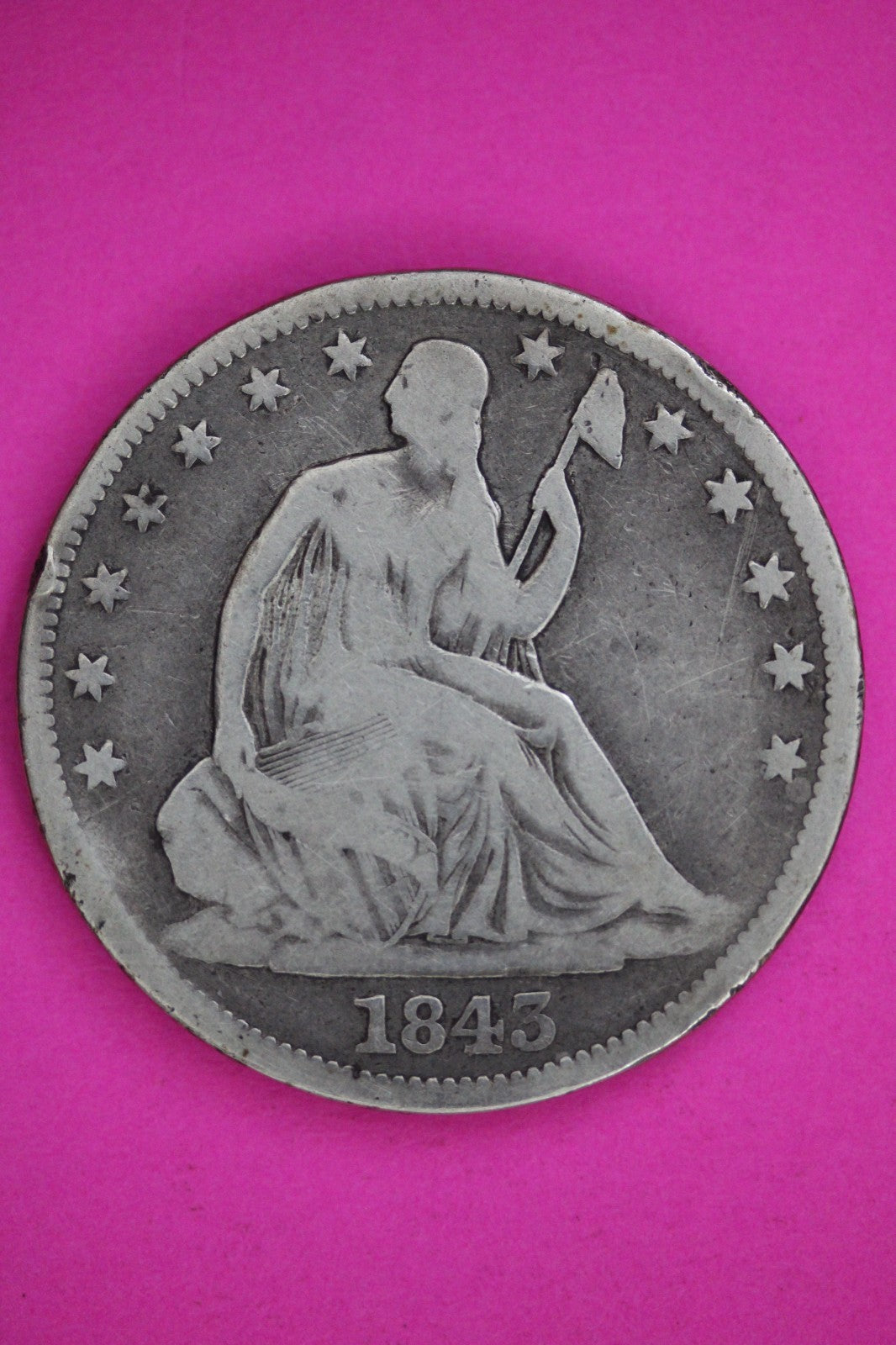 1843 O Seated Liberty Silver Half Dollar Guaranteed Authentic Genuine Coin 2855