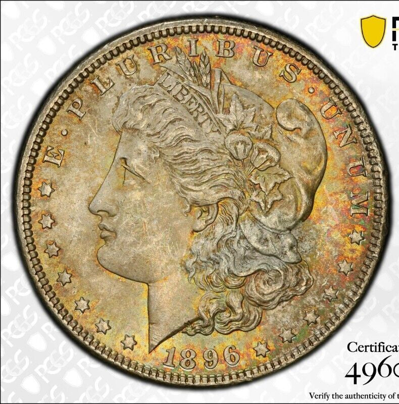 Toned 1896 P MS 63 Morgan Liberty Silver Dollar PCGS Certified Slab 28