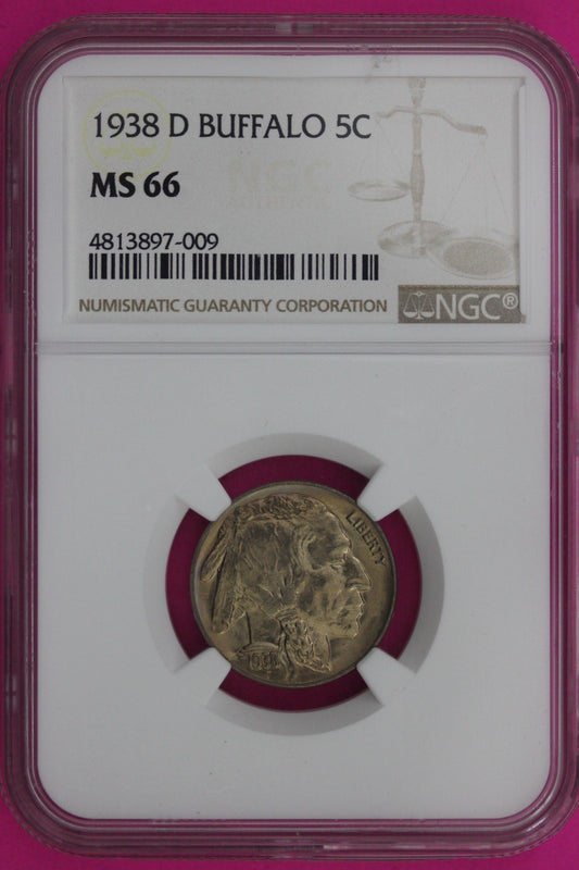 1938 D MS 66 Buffalo Nickel NGC Certified Graded Authentic Genuine Coin 1221