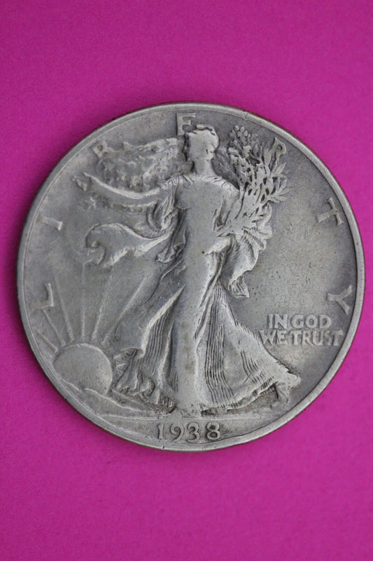 1938 D Walking Liberty Half Dollar Scarce Semi Key Date Silver Walker Coin 0004