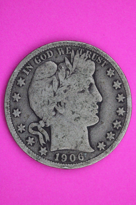1906 S Barber Liberty Half Dollar Silver Coin Scarce Semi Key Date Genuine 0422N