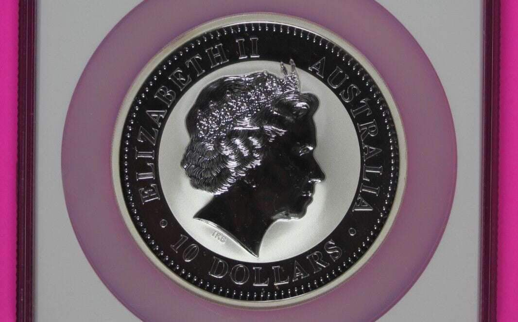 2004 MS 69 10 Ounces Silver Australia Year Of The Monkey .999 Fine NGC Slab 7014