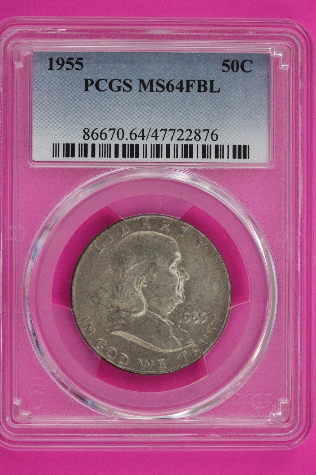 1955 P MS 64 Full Bell Lines Ben Franklin Silver Half Dollar PCGS FBL Slab 10