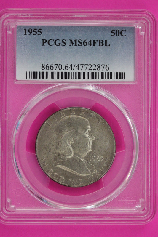 1955 P MS 64 Full Bell Lines Ben Franklin Silver Half Dollar PCGS FBL Slab 10