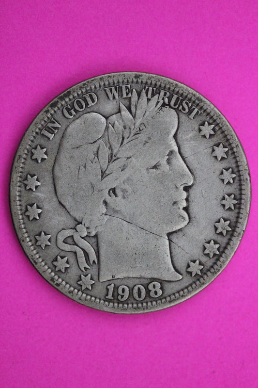 1908 O Barber Liberty Half Dollar Silver Scarce Semi Key Date Coin 0398N