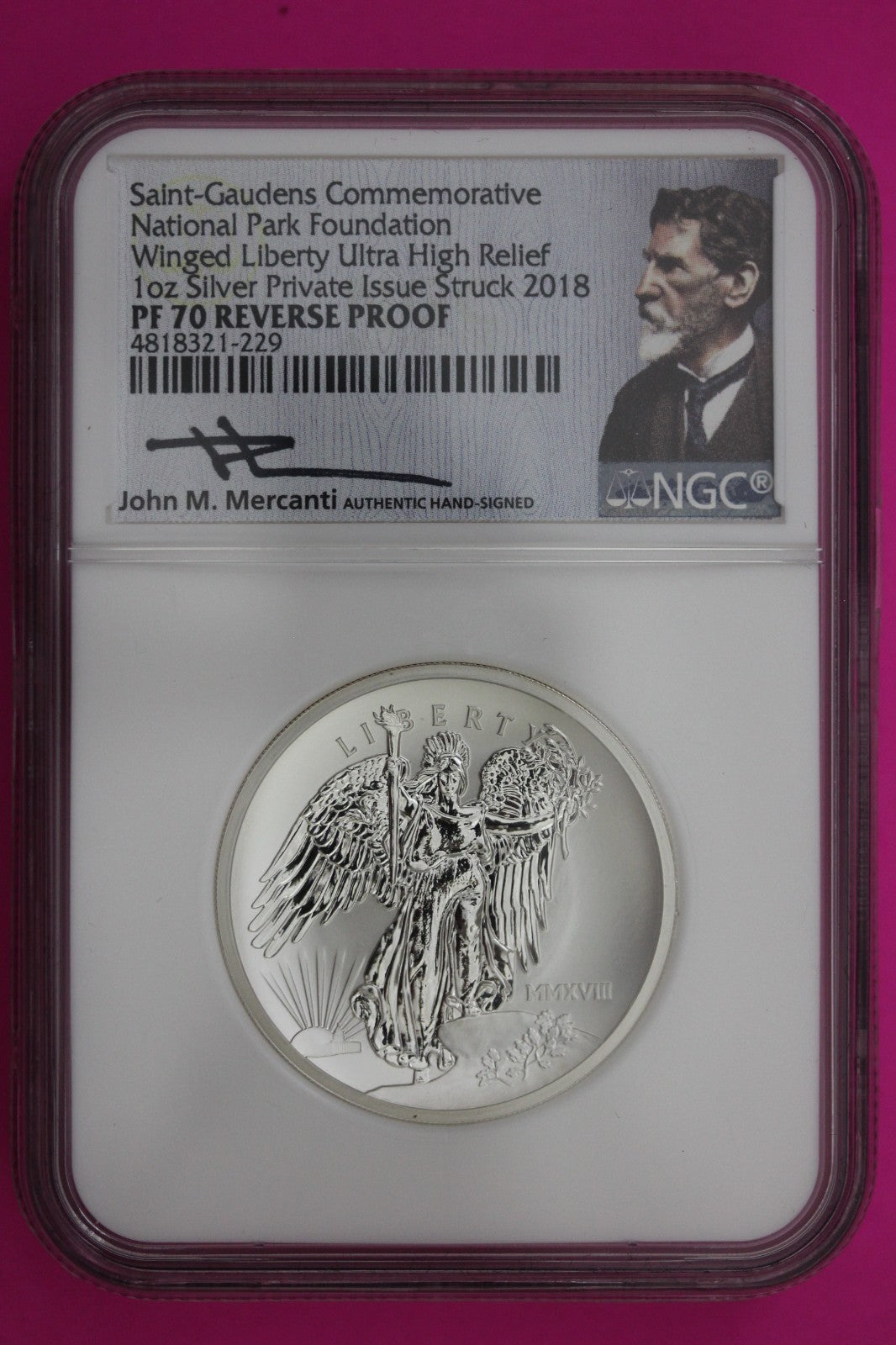 2018 PF 70 Rev Proof Saint-Gaudens Hi Relief  1 OZ Silver Coin Mercanti NGC 6075