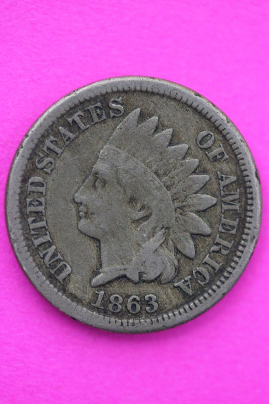 1863 Copper Nickel Indian Head Cent Penny Early Type Coin Exact Coin Pictured 45