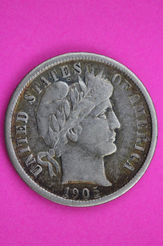 Toned High Grade 1905 P Barber Liberty Dime Semi Key Date Silver Coin 11