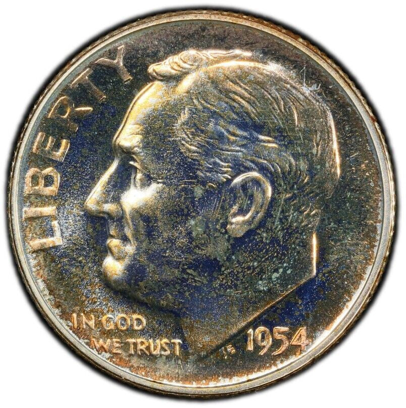 Toned 1954 PR 66 Silver Roosevelt Dime PCGS Graded Authentic Certified 410