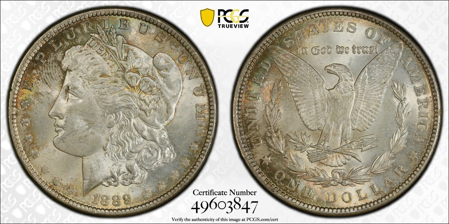 Toned 1889 P MS 63 Morgan Liberty Silver Dollar PCGS Certified Slab 38