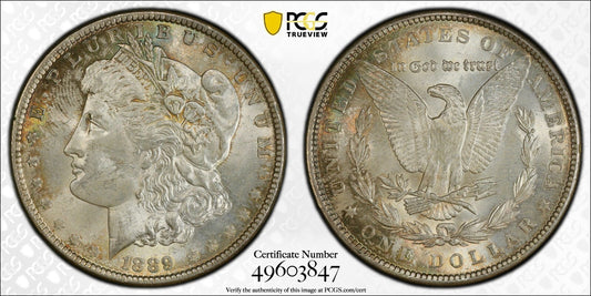 Toned 1889 P MS 63 Morgan Liberty Silver Dollar PCGS Certified Slab 38