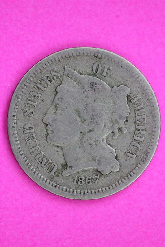 1867 Three 3 Cent Nickel Guaranteed Authentic & Genuine Fast Free Shipping 1309