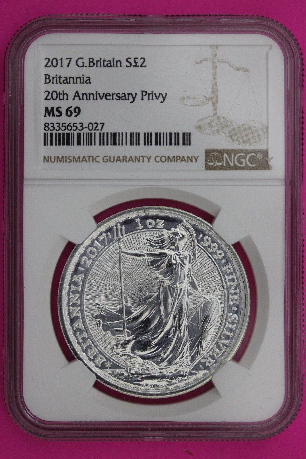 2017 MS 69 Great Britain £2 Britannia 20th Anniversary Privy NGC Graded Slab 879