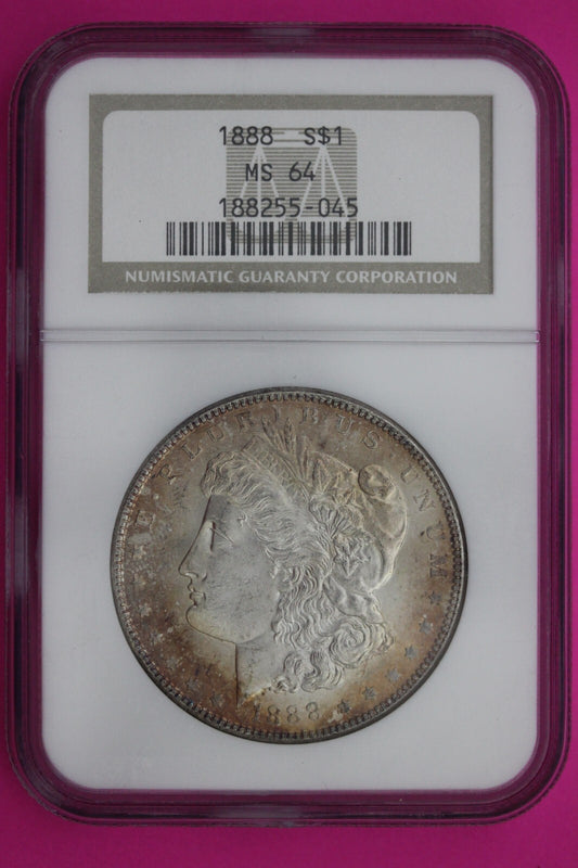 Nicely Toned 1888 P MS 64 Liberty Morgan Silver Dollar NGC Certified Slab 875