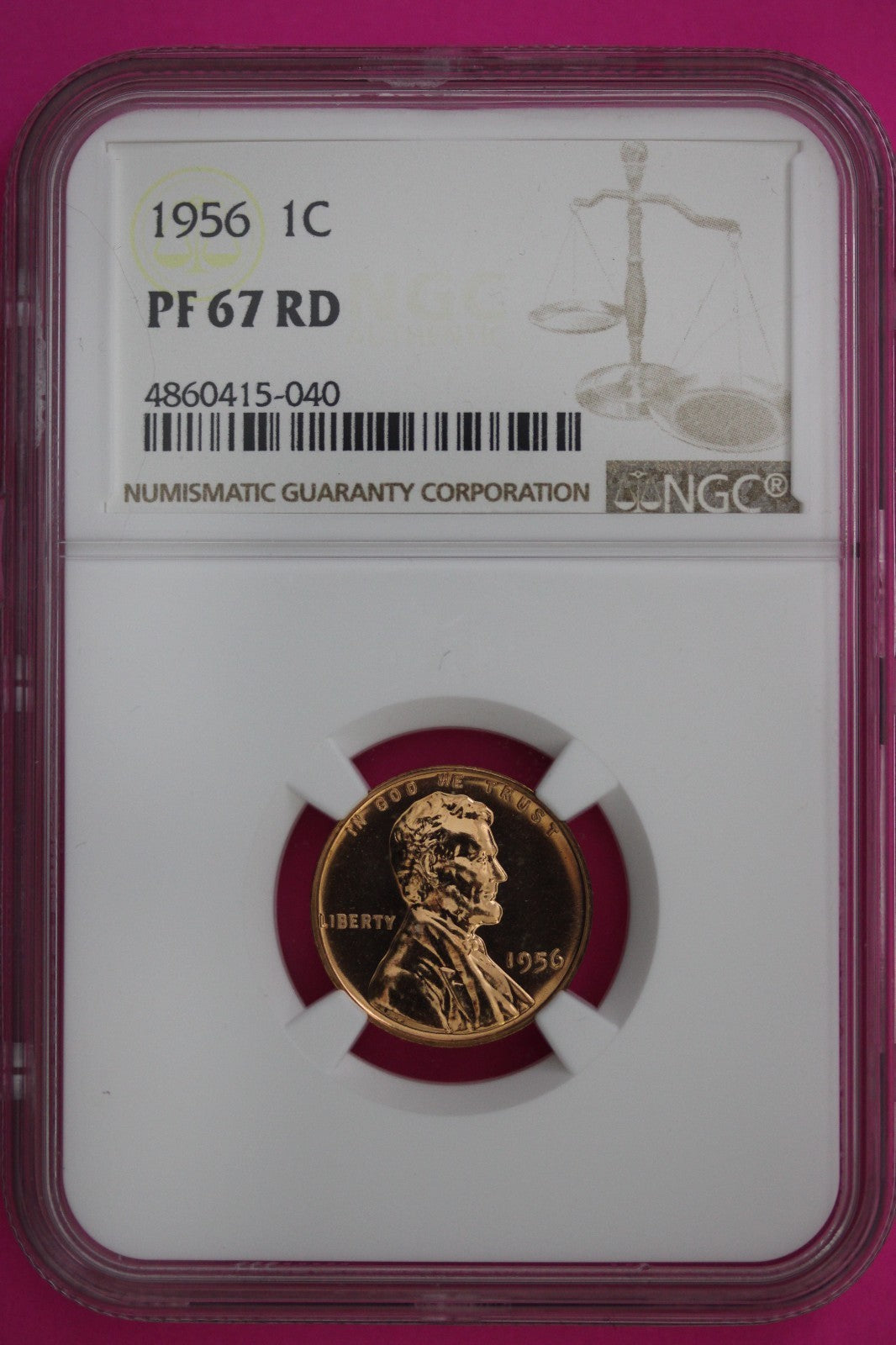 1956 PF 67 Red Lincoln Wheat Cent Proof Coin NGC certified Authentic Slab 290