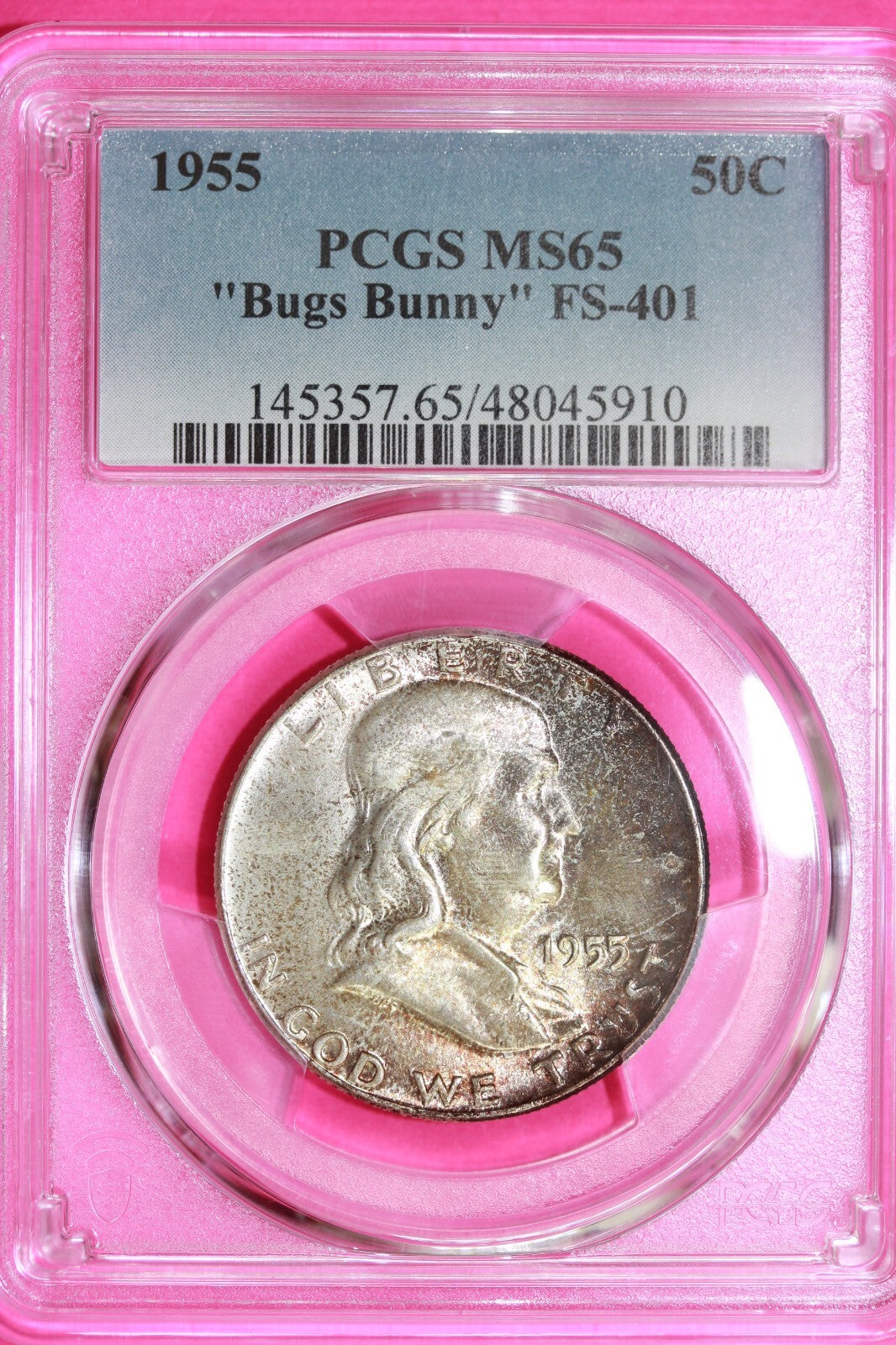 Gold Toned 1955 P MS 65 Bugs Bunny Ben Franklin Half Dollar Trueview PCGS 1188