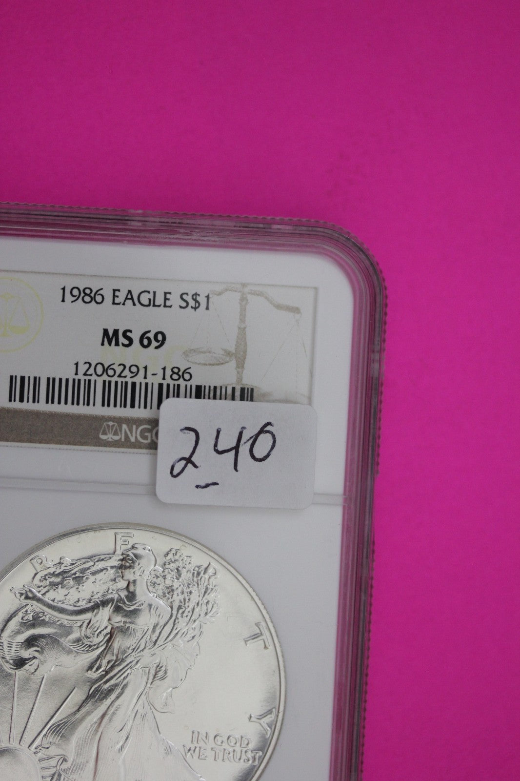 1986 MS 69 Silver Eagle 1 OZ .999 Silver NGC Certified Graded Authentic 240
