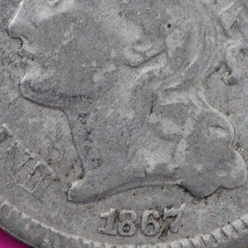1867 Three 3 Cent Nickel Scarce Semi Key Date Type Coin Philadelphia Mint 176