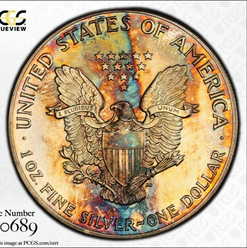 Toned 1987 MS 68 American Silver Eagle PCGS Graded Authentic Certified Slab 177