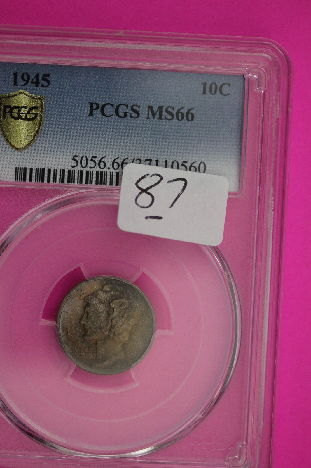 Toned 1945 P MS 66 Mercury Liberty Dime PCGS Certified Graded Authentic 87