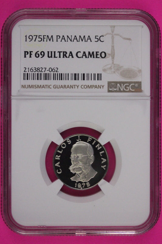 1975 Panama PF 69 Ultra Cameo Proof  5 Centesimos NGC Certified Graded Slab 854