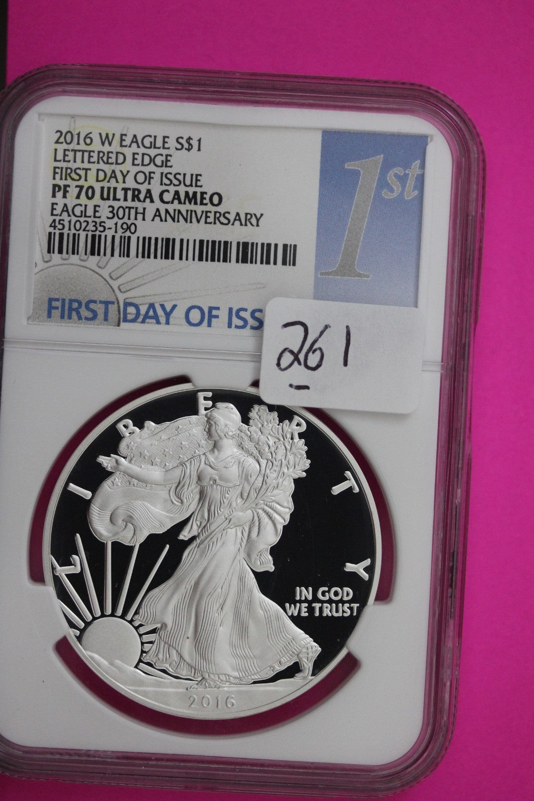 2016 W PF 70 Proof DCAM Silver American Eagle Lettered Edge NGC Authentic 261