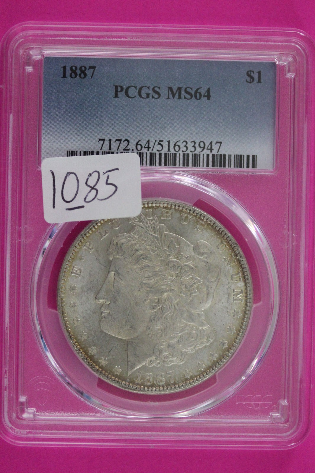 Toned 1887 P MS 64 Liberty Morgan Silver Dollar PCGS Certified Graded Slab 1085