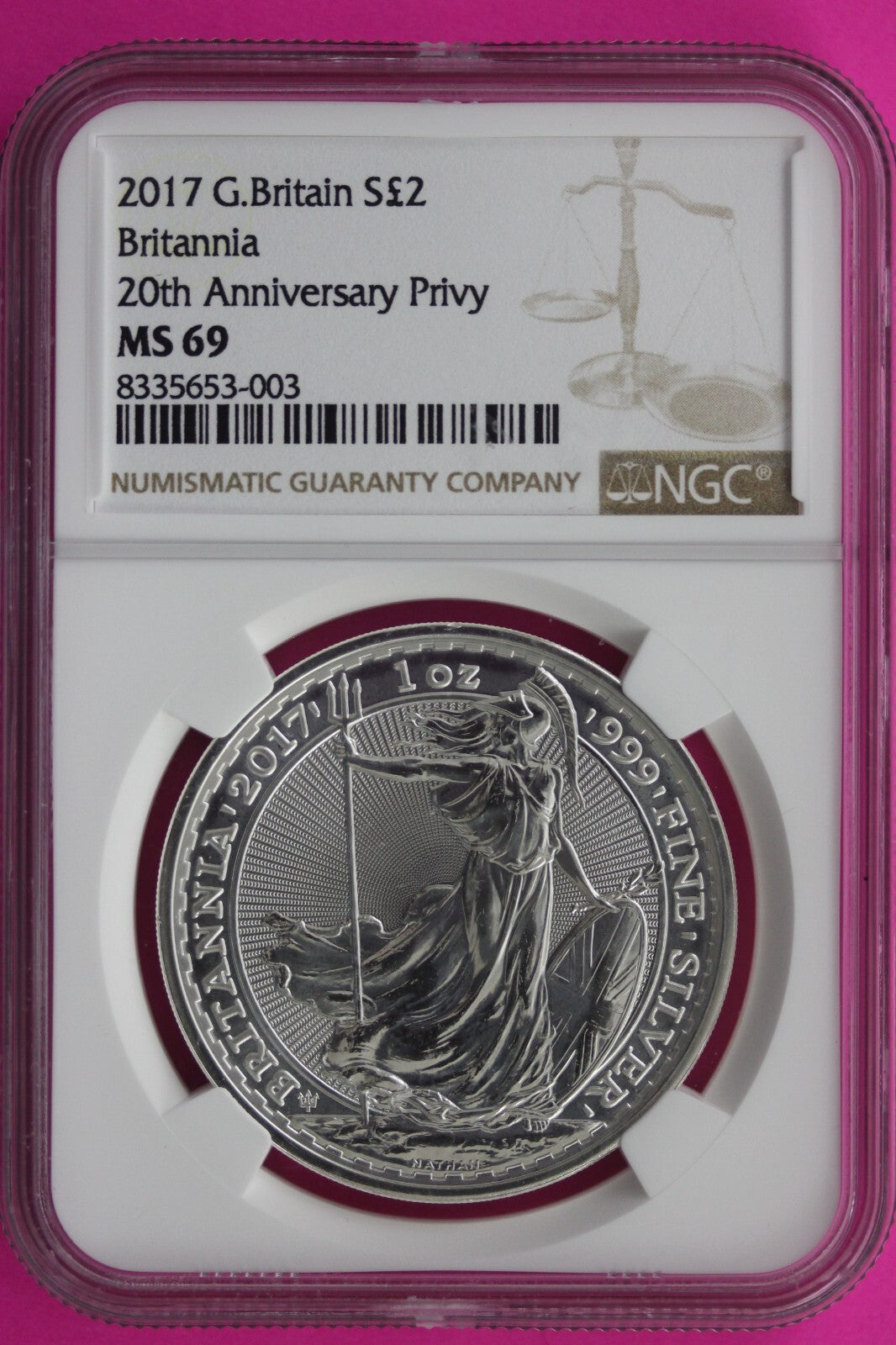 2017 MS 69 Great Britain £2 Britannia 20th Anniversary Privy NGC Graded Slab 713