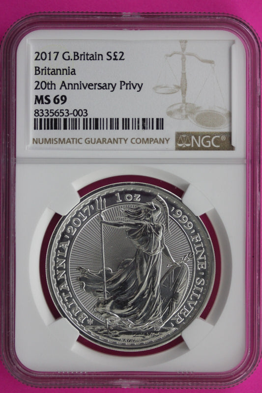 2017 MS 69 Great Britain £2 Britannia 20th Anniversary Privy NGC Graded Slab 713