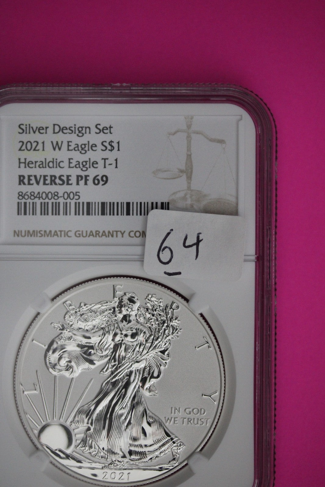 2021 W T1 Reverse Proof Silver Eagle PF 69 One Coin From Design Set NGC Slab 64
