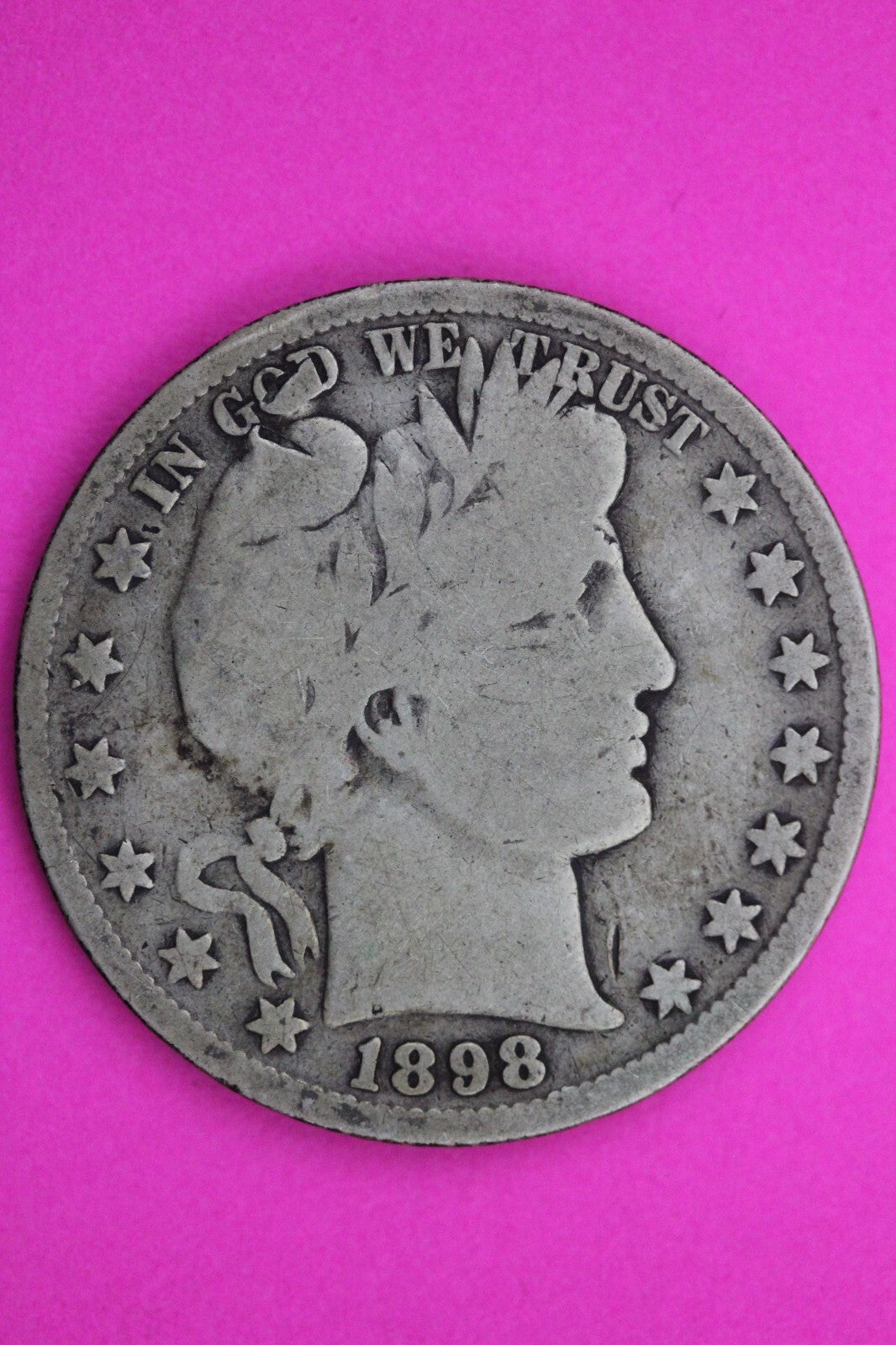 1898 P Mint Error in GOD Barber Liberty Half Dollar Silver Coin Genuine 0410N