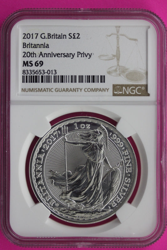 2017 MS 69 Great Britain £2 Britannia 20th Anniversary Privy NGC Graded Slab 733