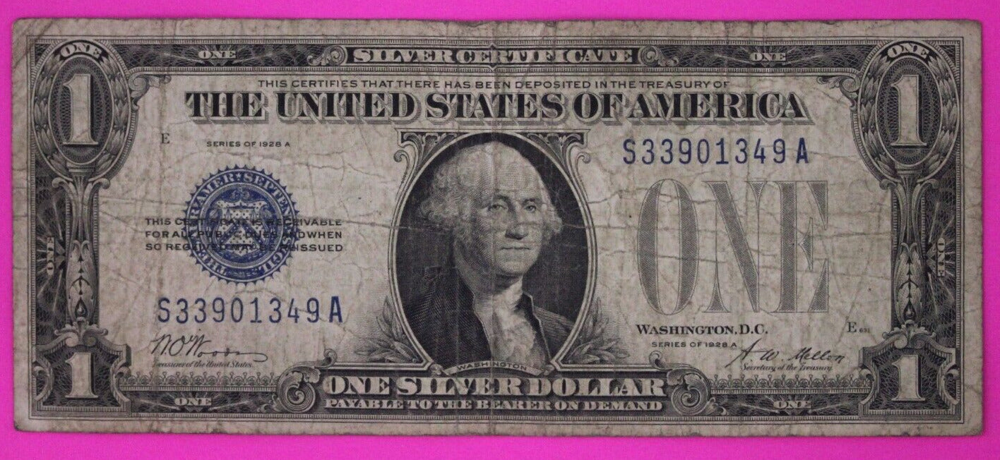 1928 A $1 Silver Certificate Funny Back FR. 1601 U.S. Currency Blue Seal 03