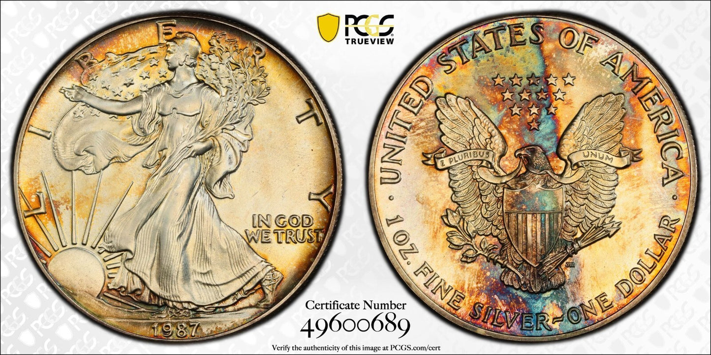 Toned 1987 MS 68 American Silver Eagle PCGS Graded Authentic Certified Slab 177