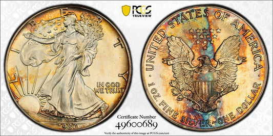 Toned 1987 MS 68 American Silver Eagle PCGS Graded Authentic Certified Slab 177