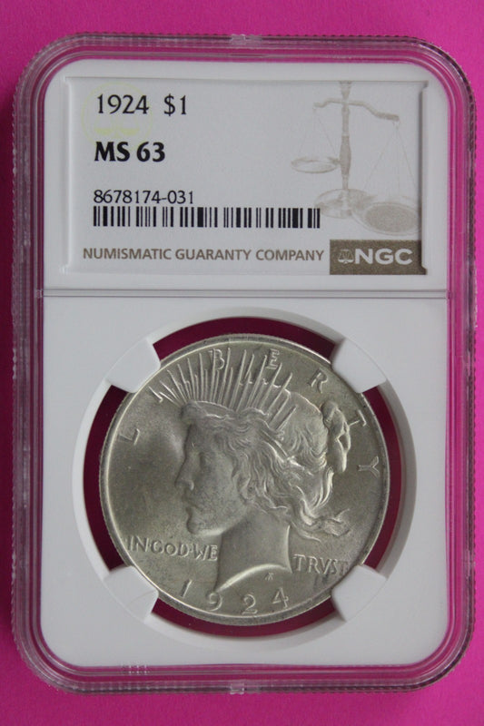 1924 P MS 63 Liberty Peace Silver Dollar NGC Certified Graded Authentic 723