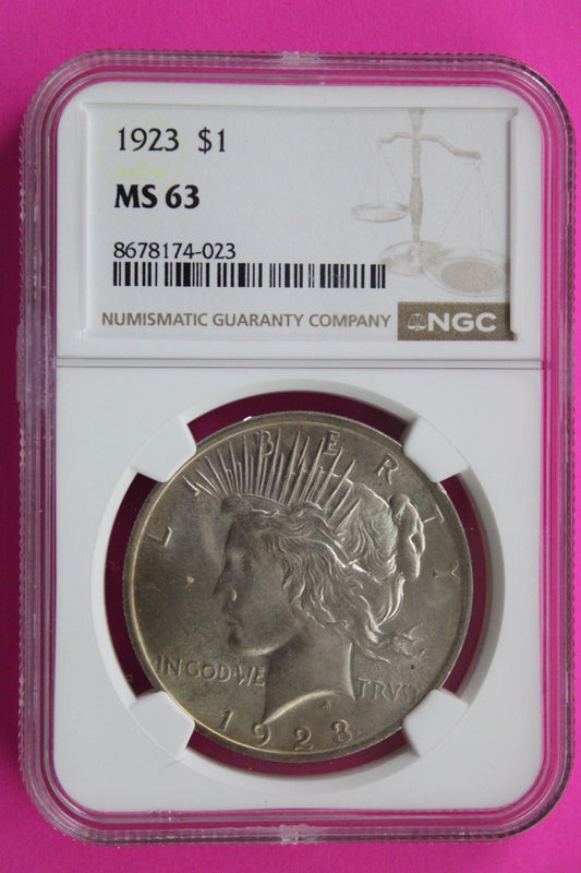 1923 P MS 63 Liberty Peace Silver Dollar NGC Certified Graded Authentic 729