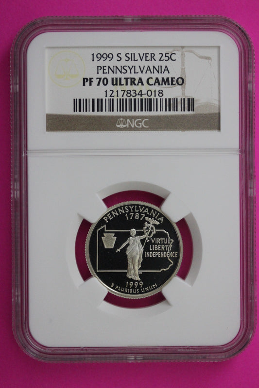 1999 S PF 70 Pennsylvania Silver State Quarter NGC Certified Authentic Slab 396