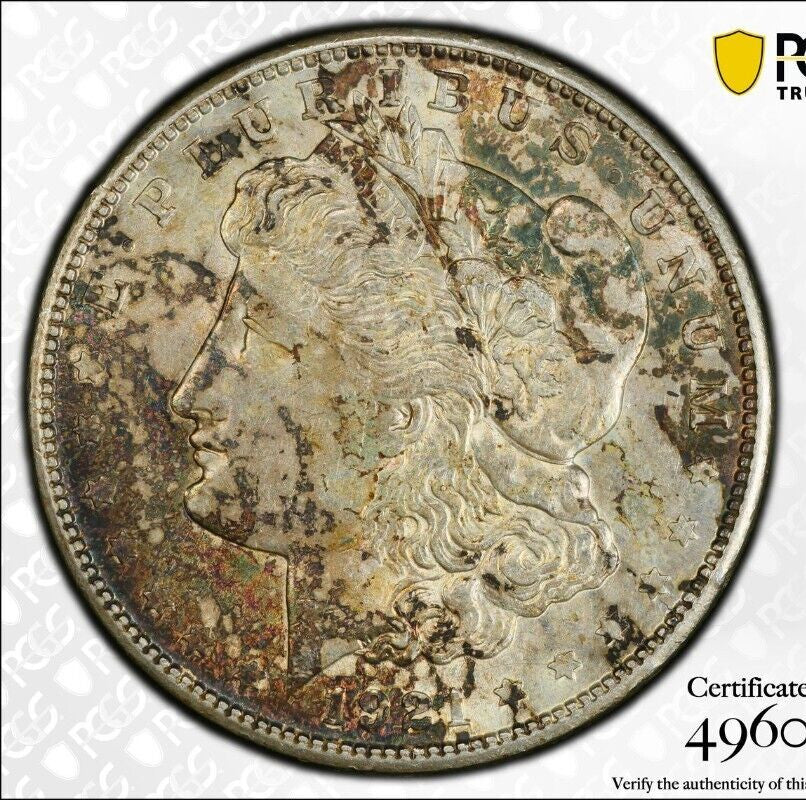 Toned 1921 S AU 58 Morgan Silver Dollar PCGS Graded Certified Authentic Slab 248