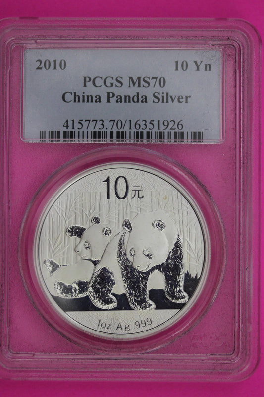 2010 MS 70 China Panda 1 OZ Silver Coin PCGS Certified Graded Authentic Slab 934