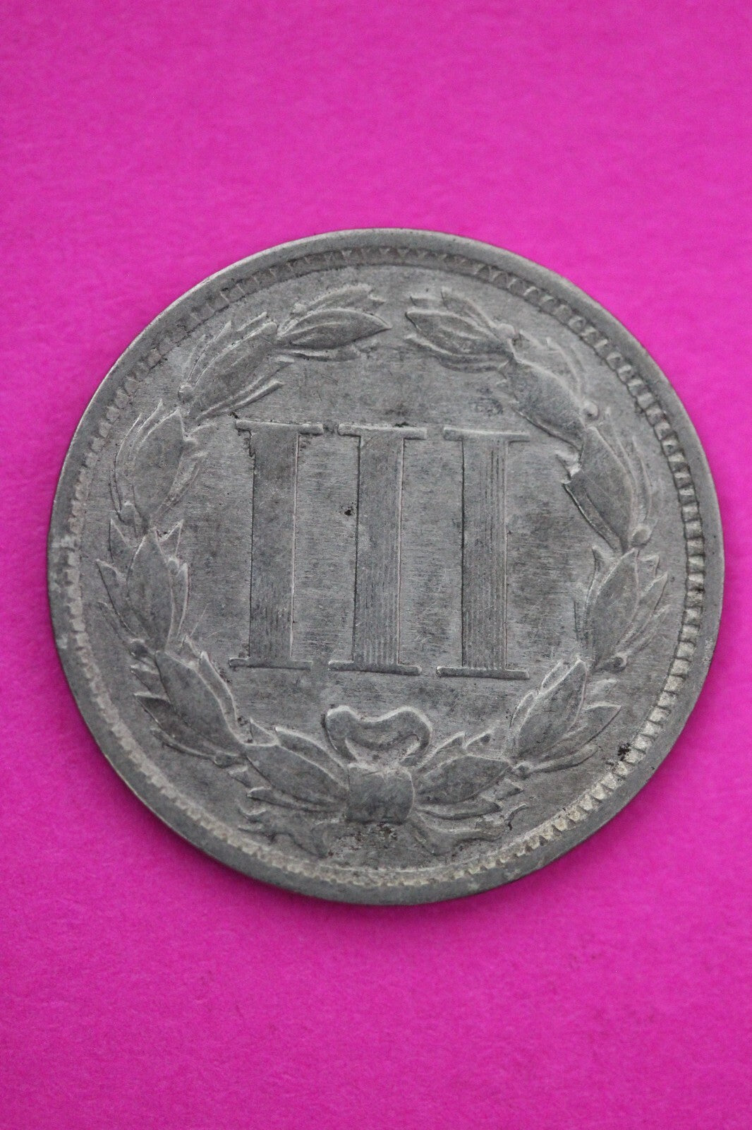 1865 Three 3 Cent Nickel Scarce Semi Key Date Type Coin Philadelphia Mint 174