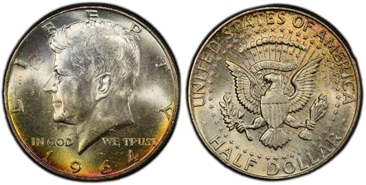 Rainbow Toned 1964 P Silver MS 64 John F Kennedy Silver Half Dollar PCGS 294