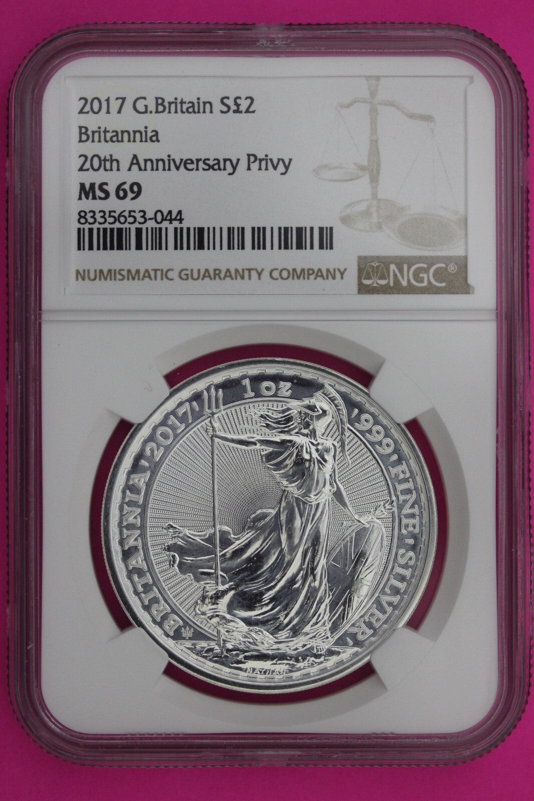2017 MS 69 Great Britain £2 Britannia 20th Anniversary Privy NGC Graded Slab 906