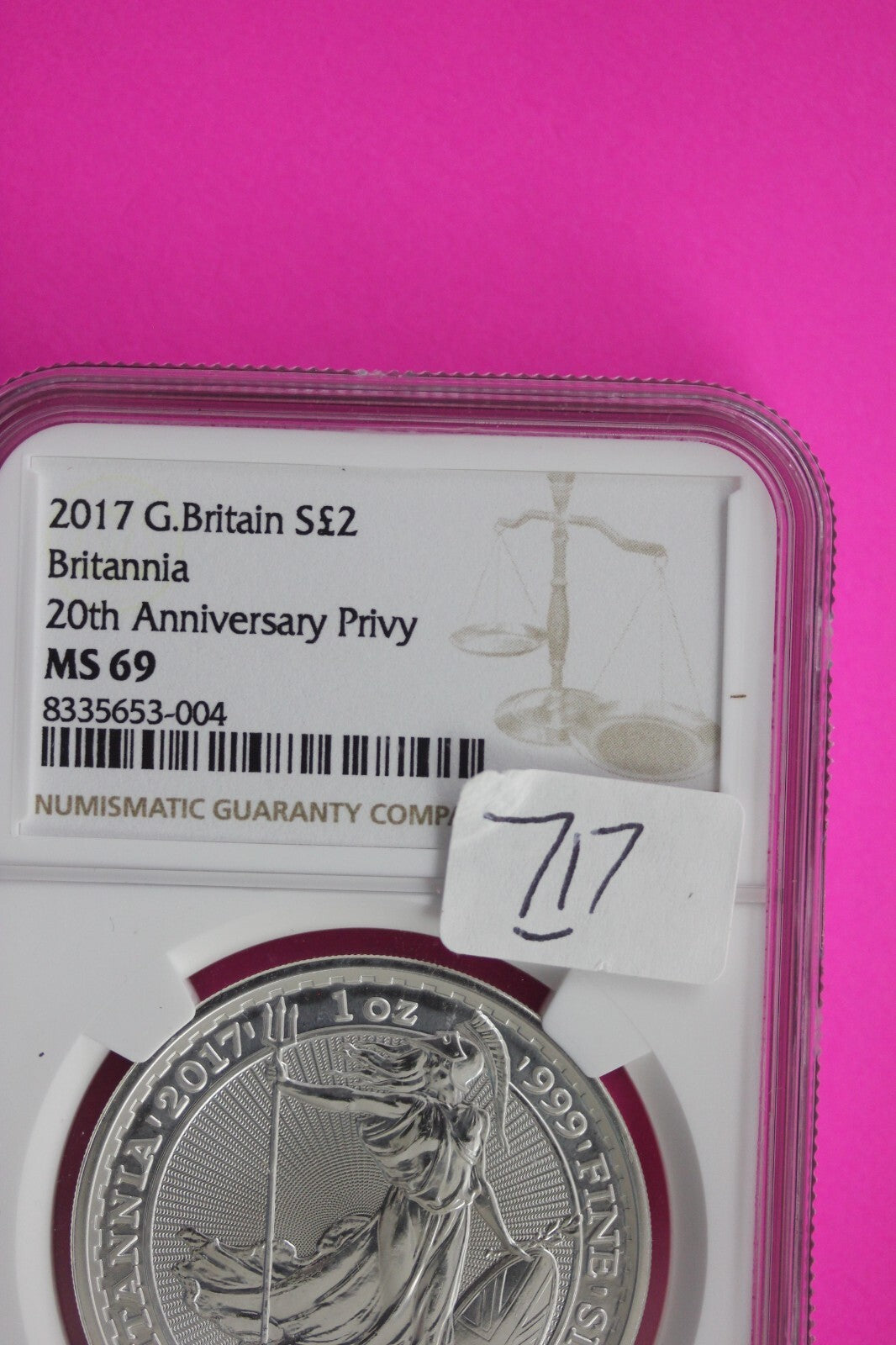 2017 MS 69 Great Britain £2 Britannia 20th Anniversary Privy NGC Graded Slab 717
