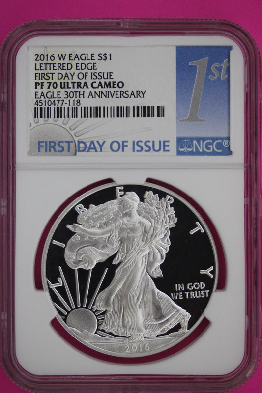 2016 W PF 70 Lettered Edge Silver Eagle Coin NGC First Day Issue Certified 788